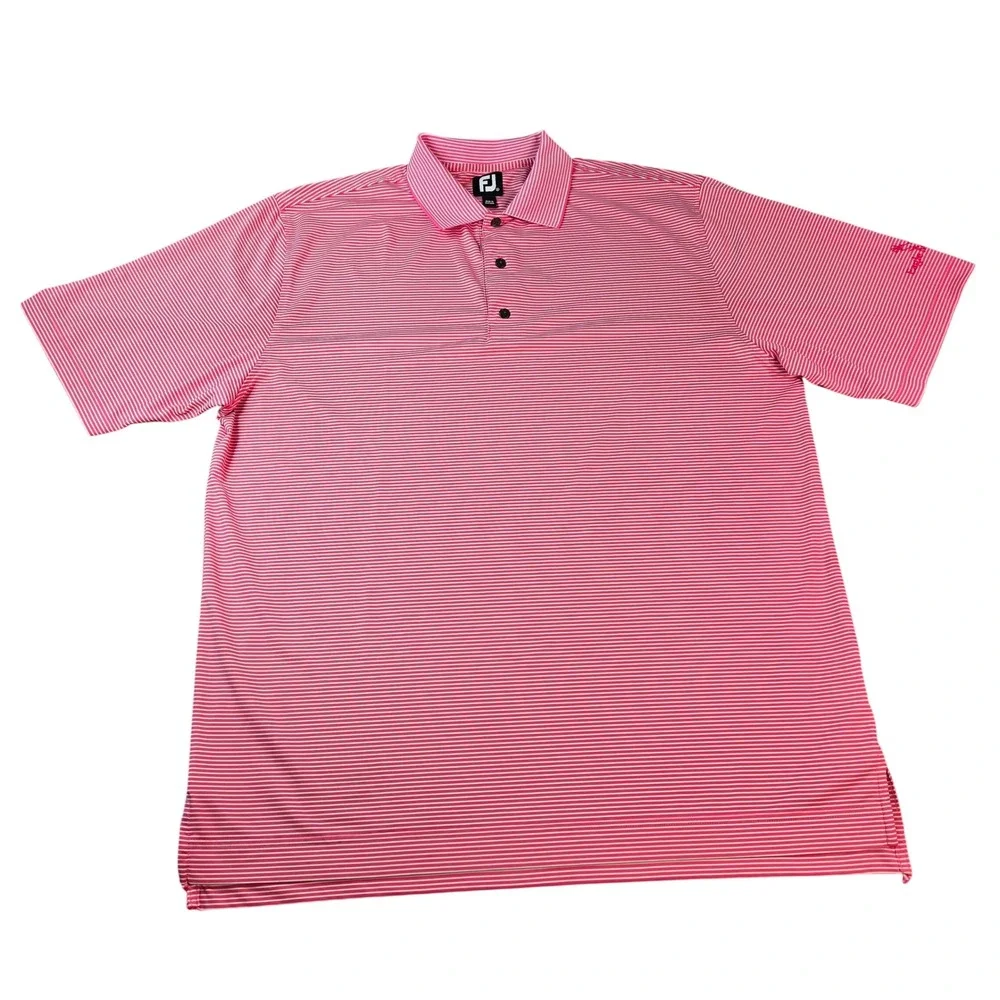 FootJoy Men's XL Pink White Striped Eagle Mountain Golf Polo Shirt Short Sleeve